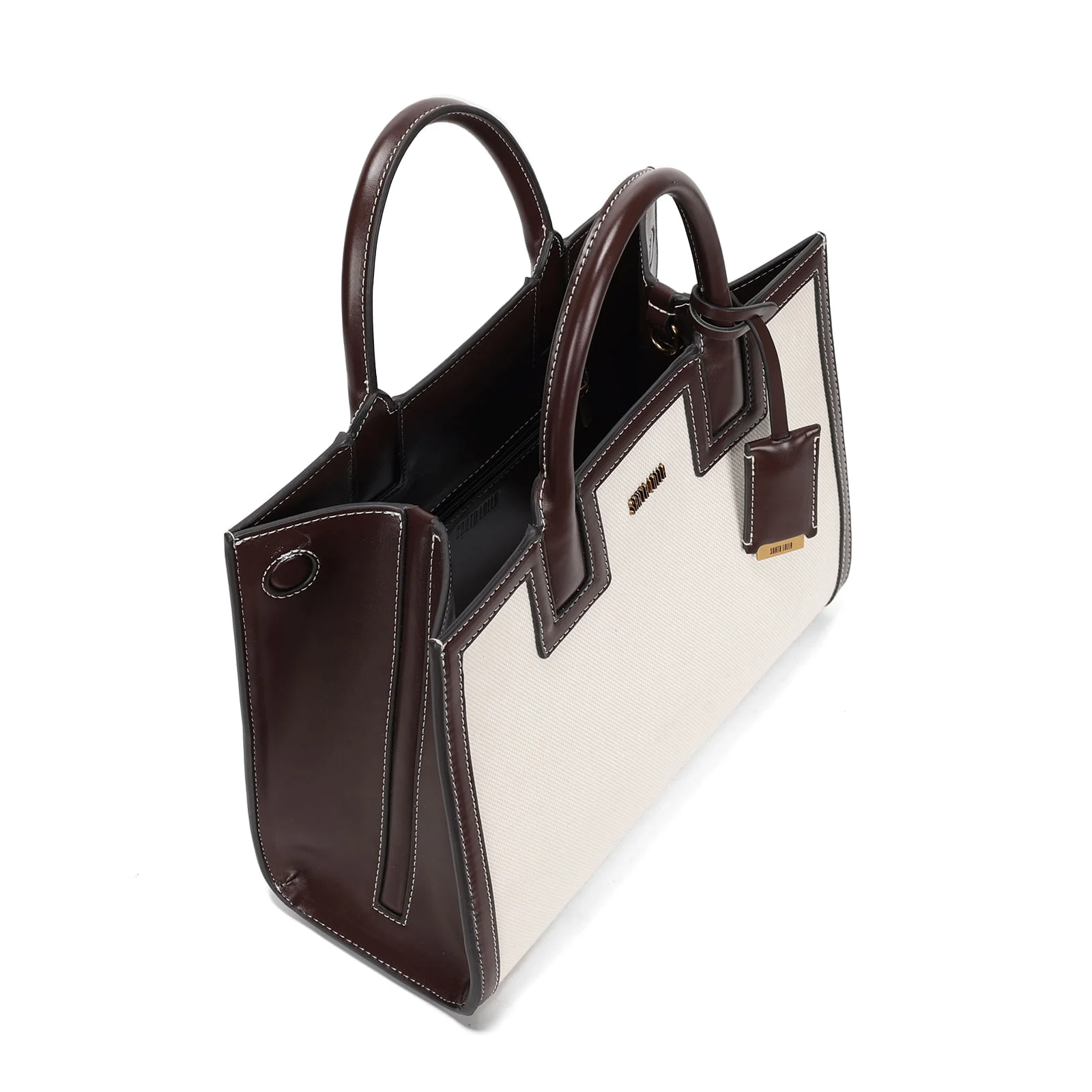 Bolsa Tote Tramado Bege Pespontos Alça Dupla - vista 3 de 3