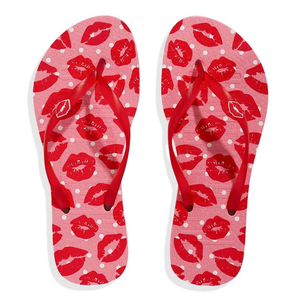 Chinelo Flip Flop Rosa Borracha Estampa Beijo - vista 3 de 4
