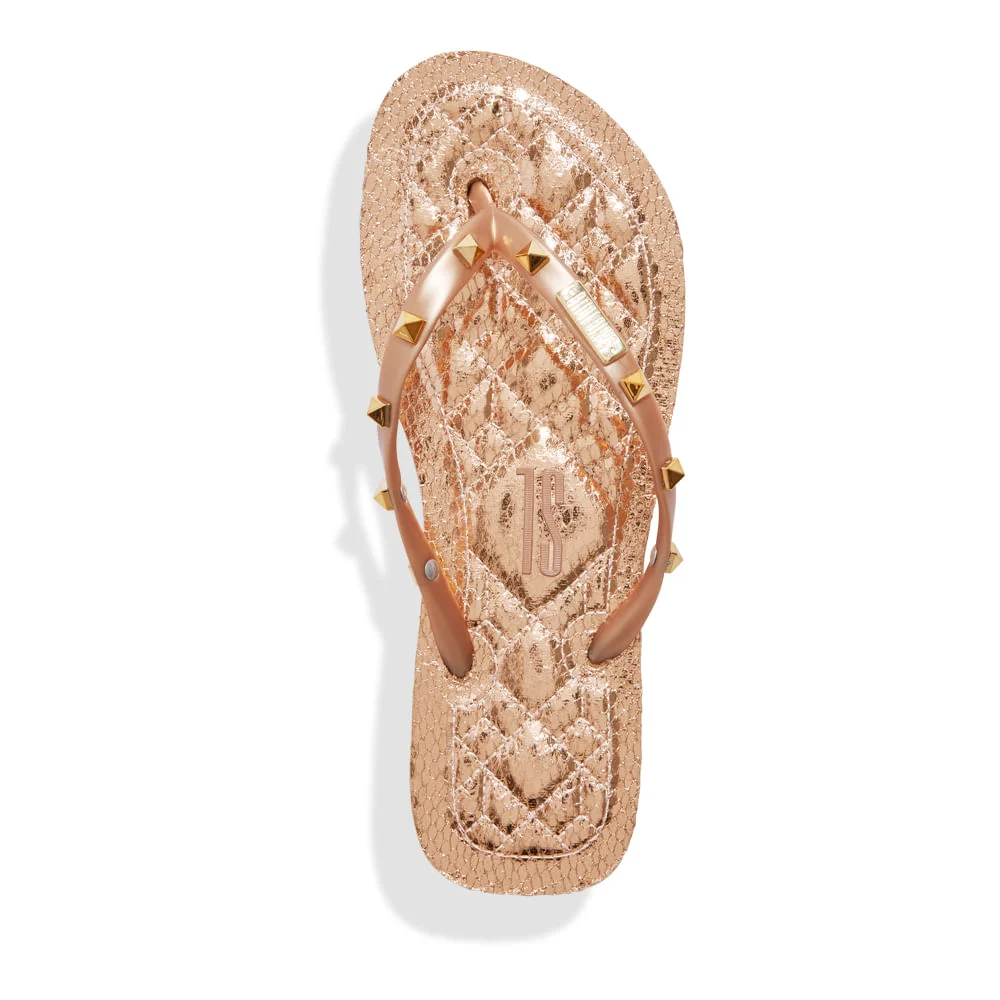Chinelo Flip Flop Matelassê Tiras Spikes Bege - vista 3 de 4