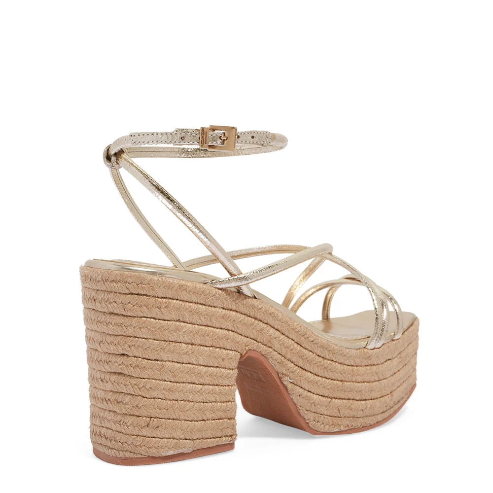 Sandália Espadrille Craquele Dourado Plataforma - vista 3 de 3