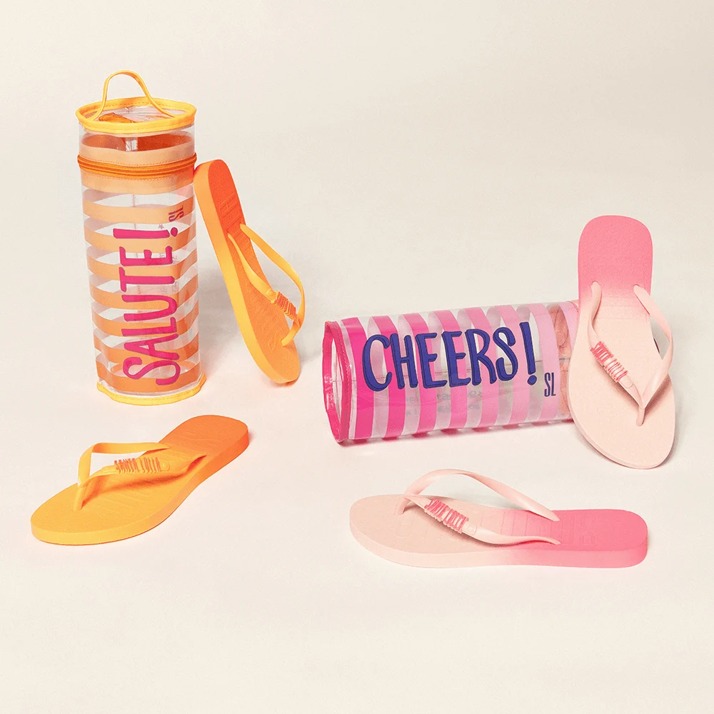 Kit Chinelo Flip Flop Borracha Laranja Neon E Necessaire Estampada. - vista 6 de 6