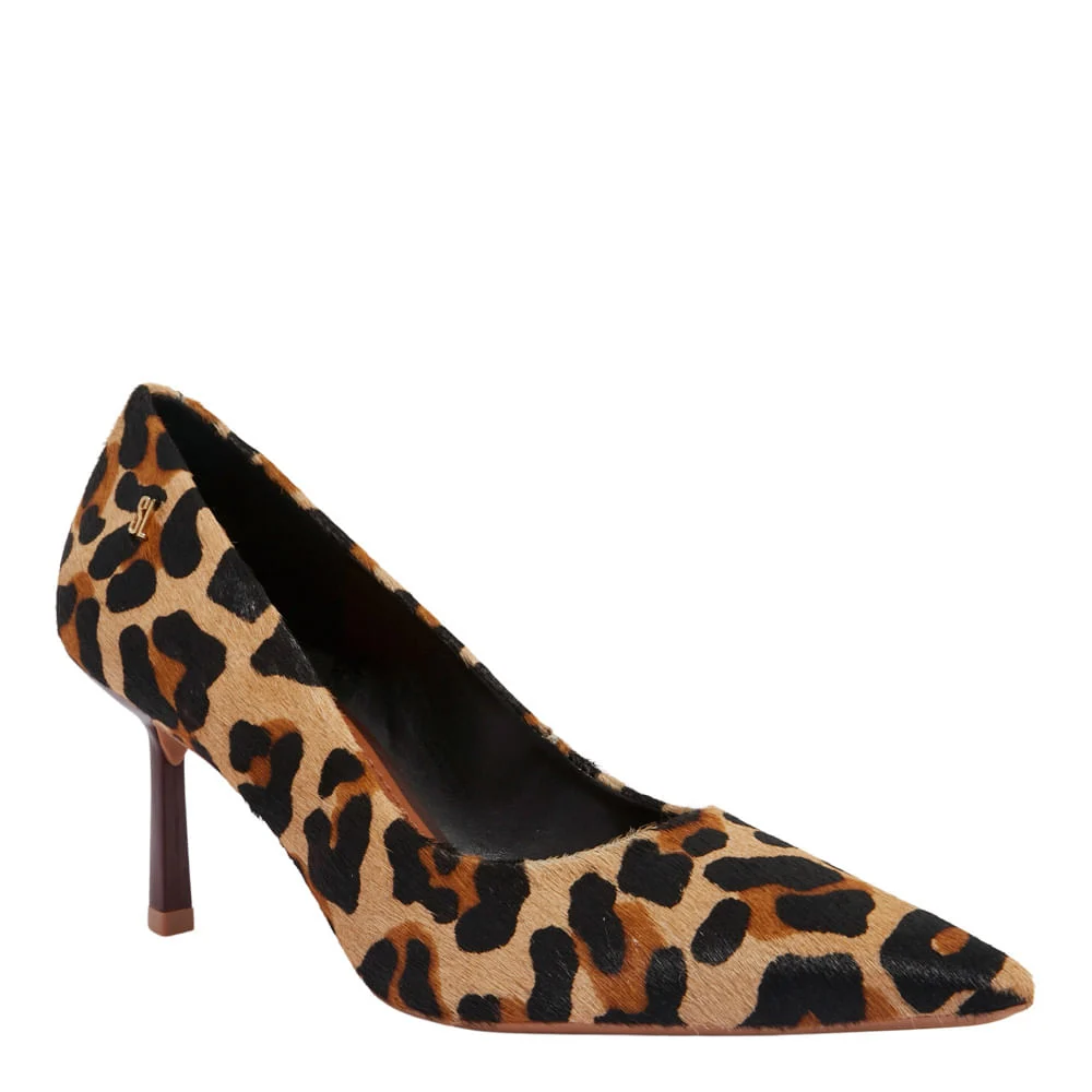 Scarpin Couro Animal Print Onça Bico Fino - vista 2 de 3
