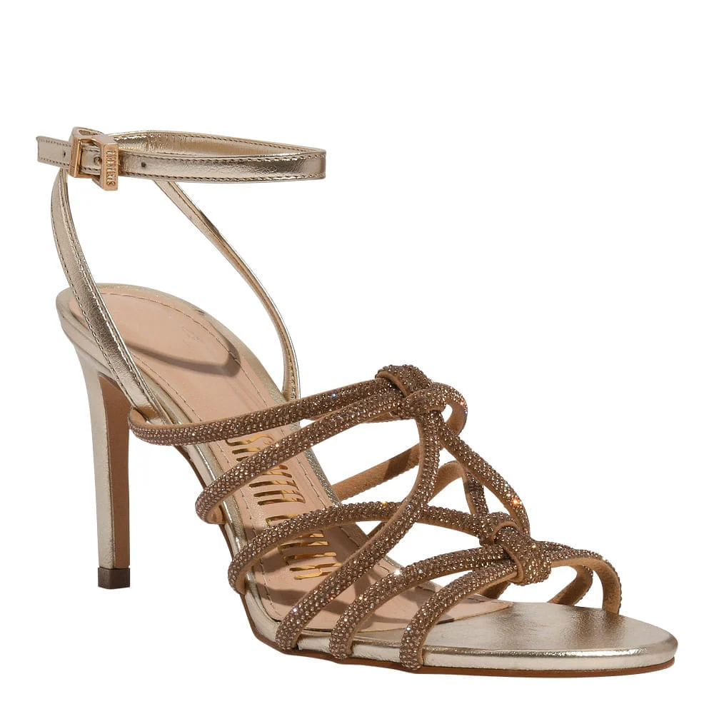 Sandália Strass Metalizada Soft Dourada Salto Alto Fino - vista 2 de 3