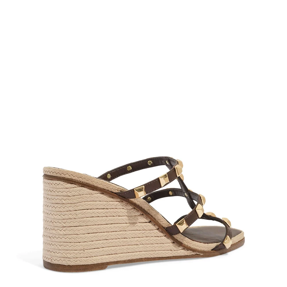 Mule Espadrille Spikes Couro Confort Marrom - vista 3 de 3