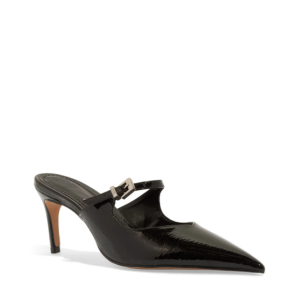Sapato Mule Scarpin Com Fivela Preto Bico Fino - vista 2 de 3
