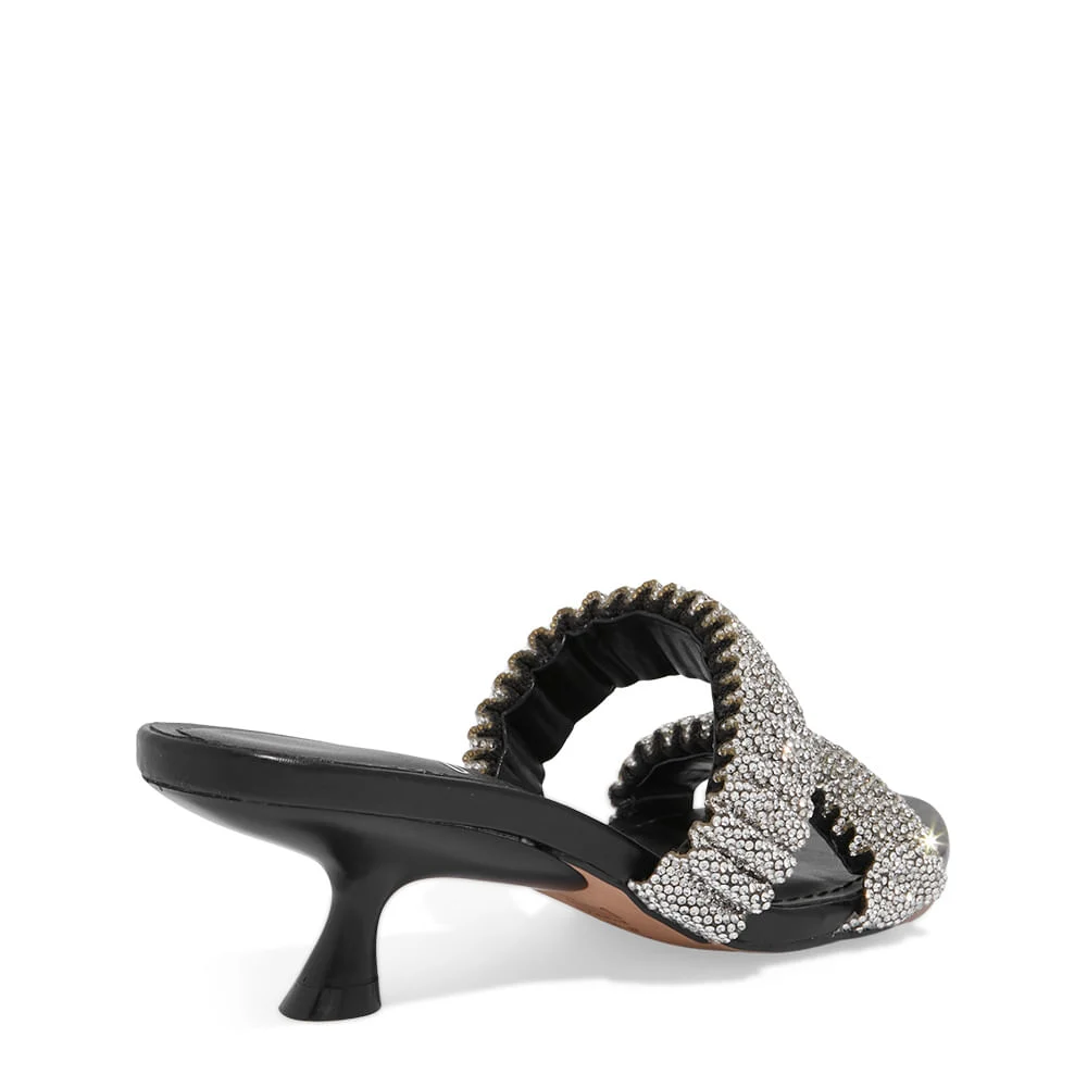 Mule Tiras Strass Napa Soft Preto Salto Fino Baixo - vista 3 de 3