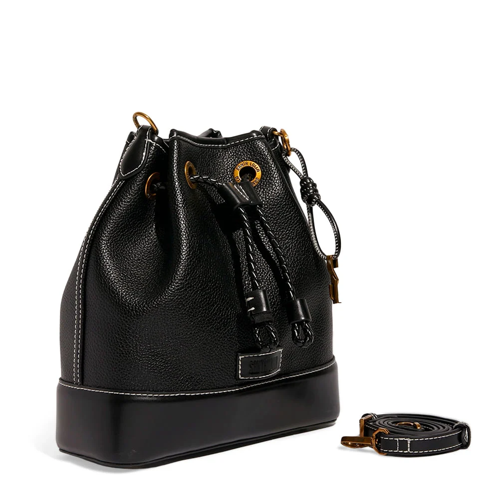 Bolsa Bucket Transversal Preta Floater Pespontos - vista 2 de 3