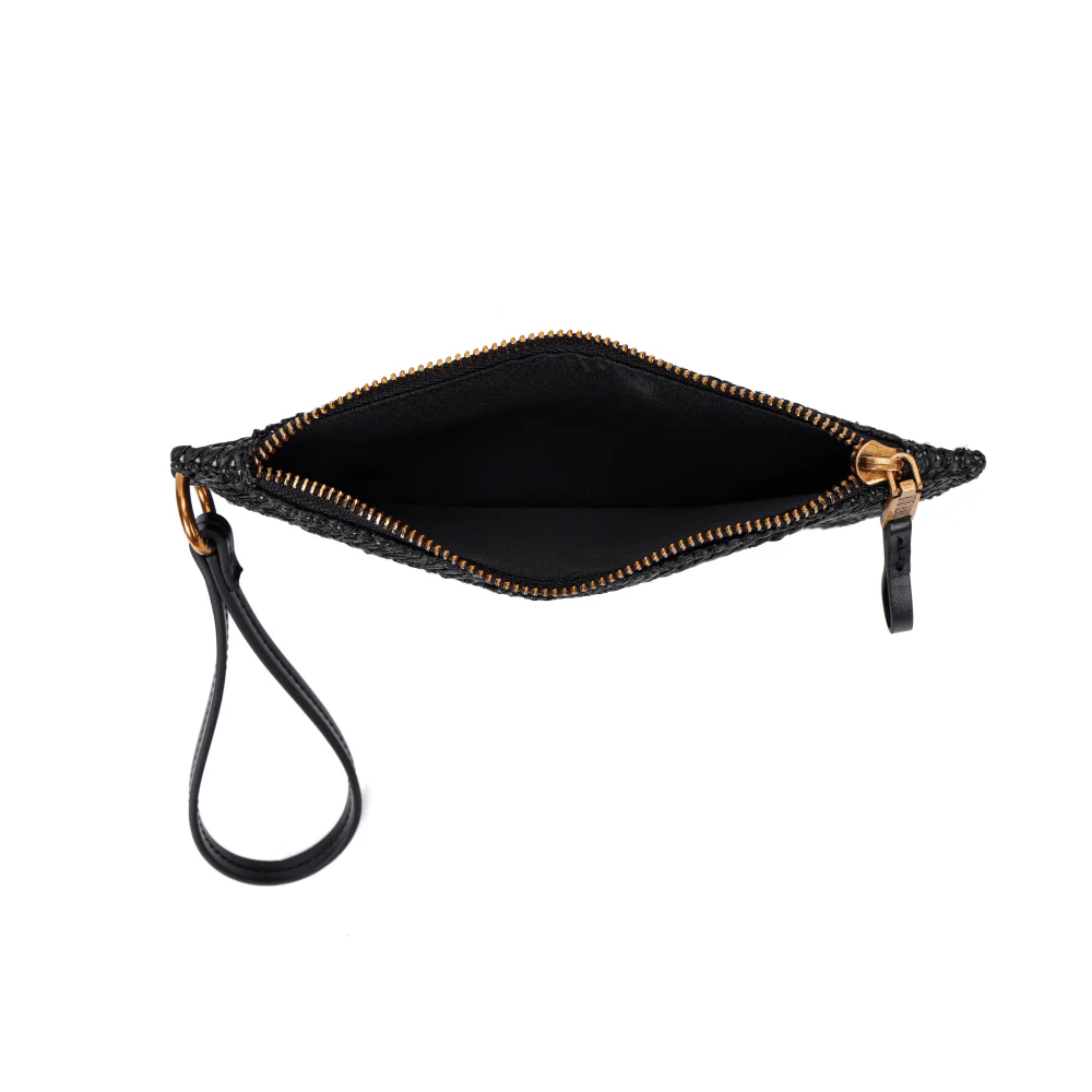 Clutch Preta Palha Tramado Alça De Mão - vista 5 de 7