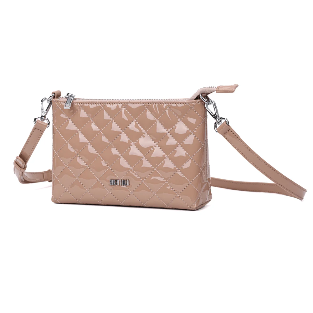 Bolsa Clutch Bege Ballet Envernizada Transversal - vista 3 de 6