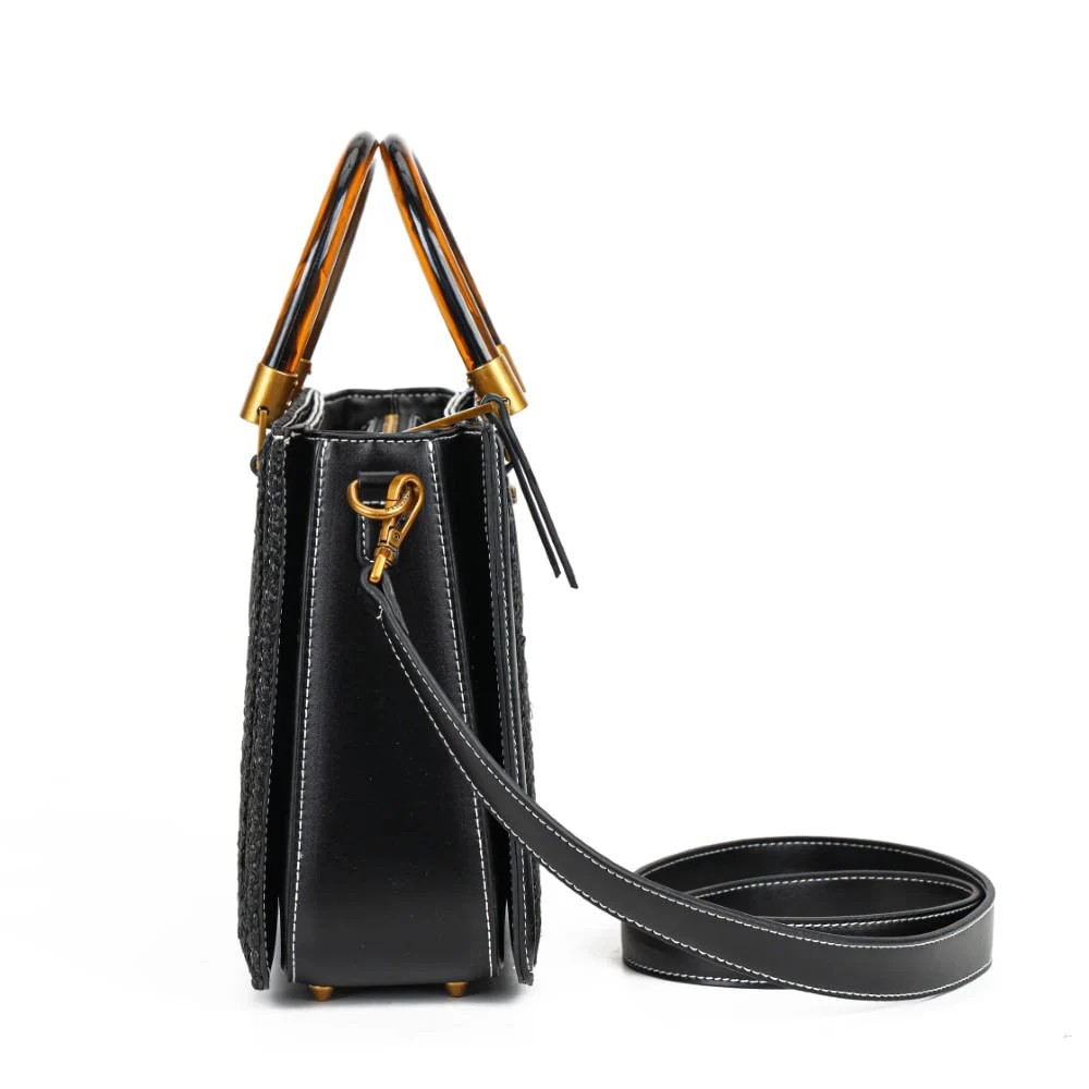 Bolsa Tote Tramado Preta Duas Alças - vista 5 de 6