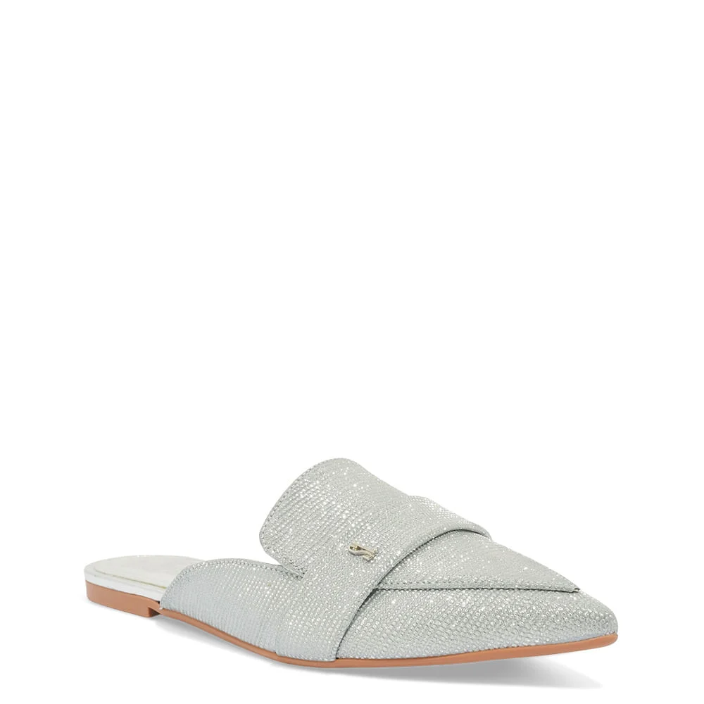 Mocassim Mule Shiny Lizard Bico Fino Prata - vista 2 de 3