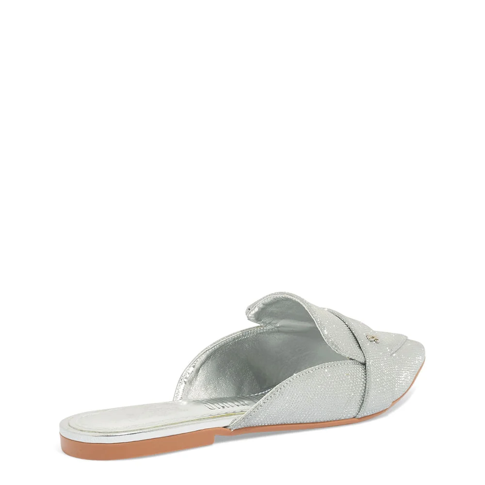 Mocassim Mule Shiny Lizard Bico Fino Prata - vista 3 de 3