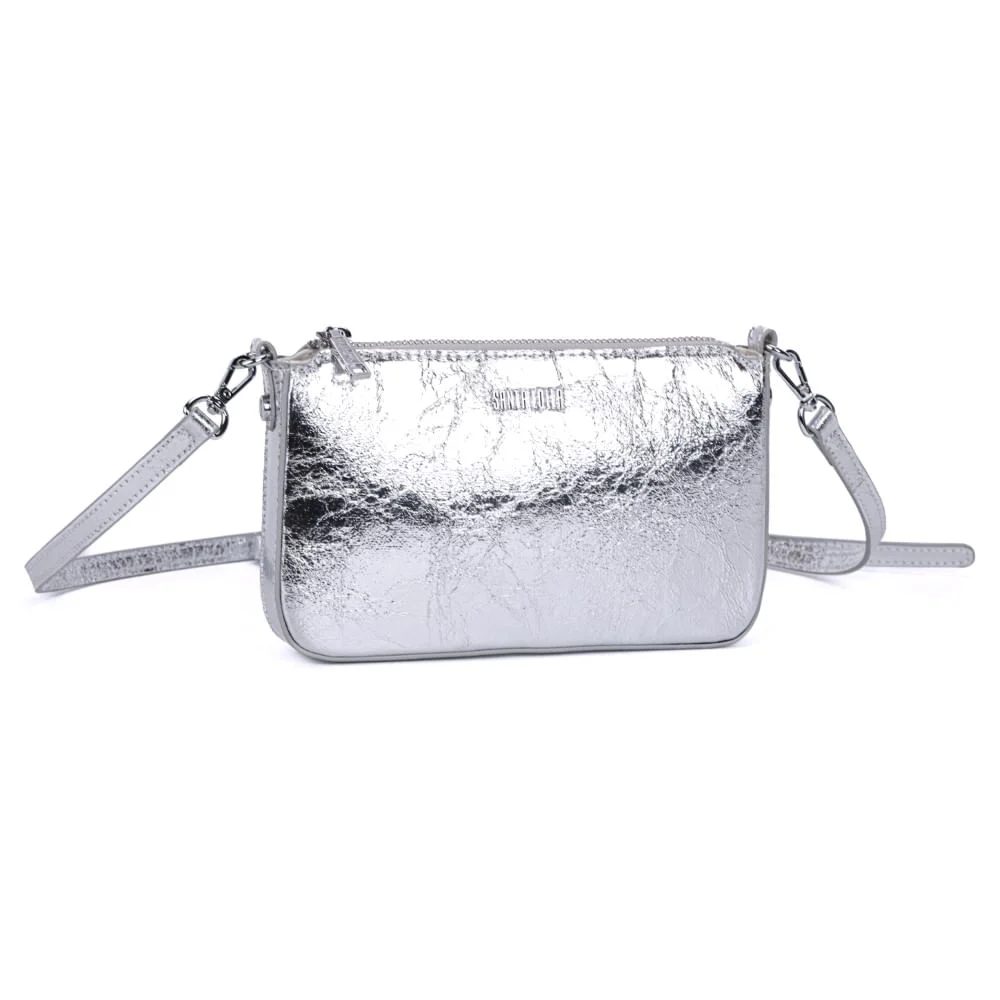 Bolsa Pequena Metalizada Crinkle Prata Alça Transversal - vista 2 de 7