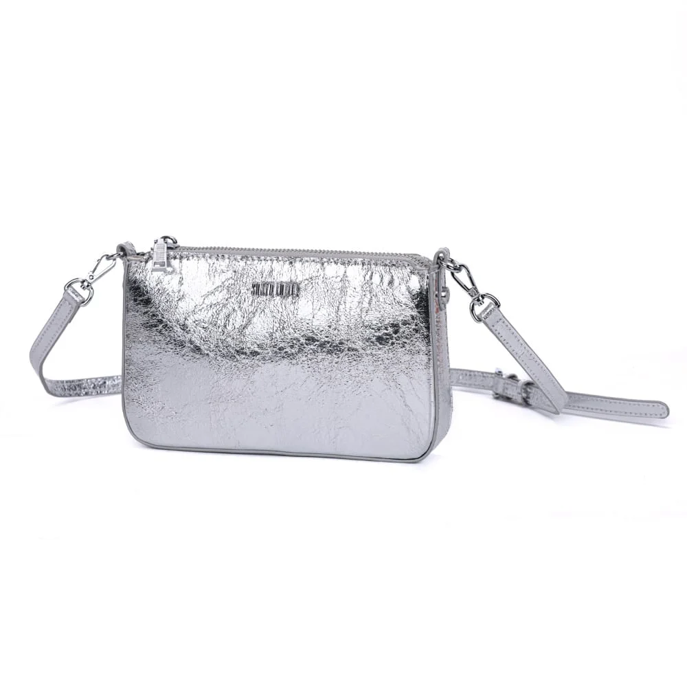 Bolsa Pequena Metalizada Crinkle Prata Alça Transversal - vista 3 de 7