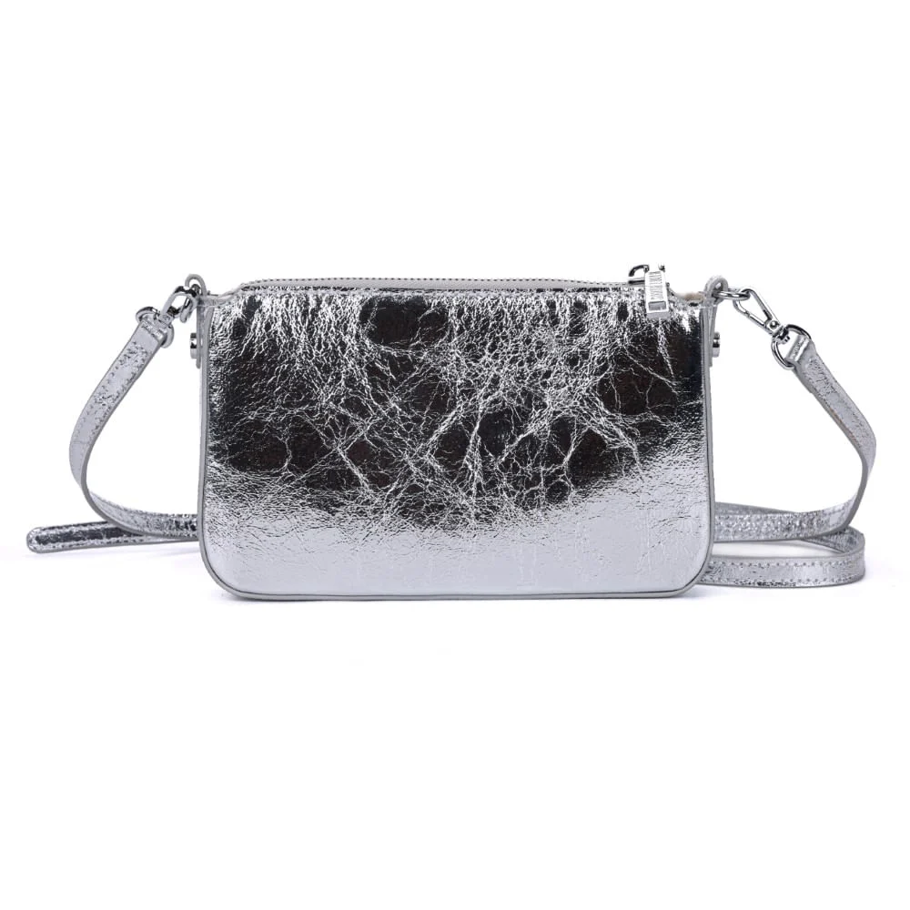 Bolsa Pequena Metalizada Crinkle Prata Alça Transversal - vista 7 de 7