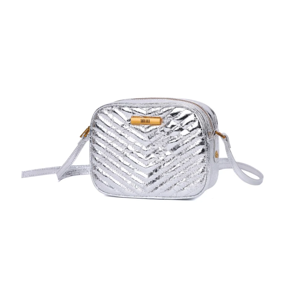 Bolsa Pequena Metalizada Crinkle Prata Alça Transversal - vista 3 de 7