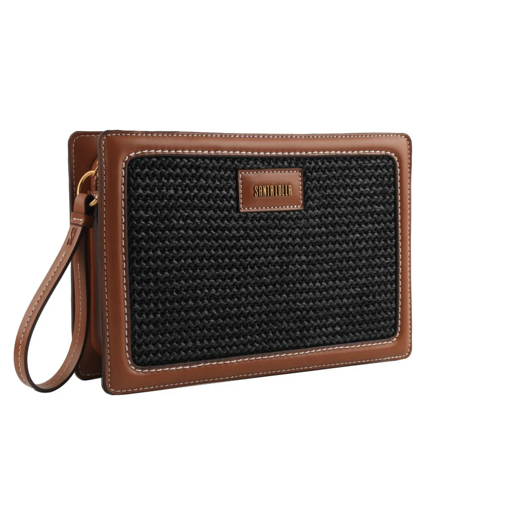 Clutch Tramado Marrom Safari Alça de Mão - vista 2 de 5