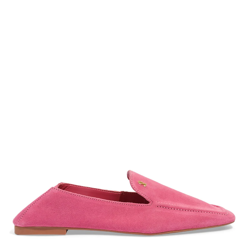 Mocassim Couro Camurça Bico Quadrado Rosa Pink - vista 3 de 5
