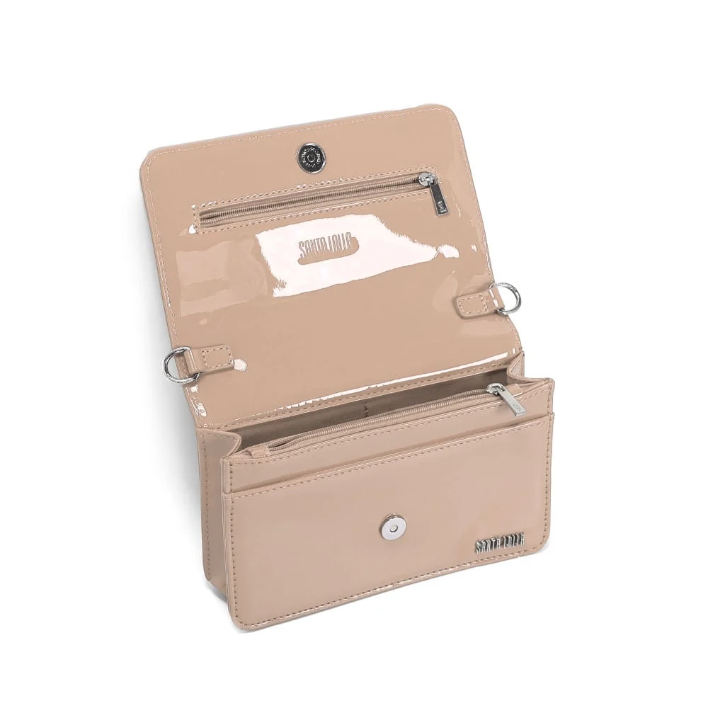 Bolsa Flap Bag Bege Envernizado Alça Corrente - vista 3 de 3