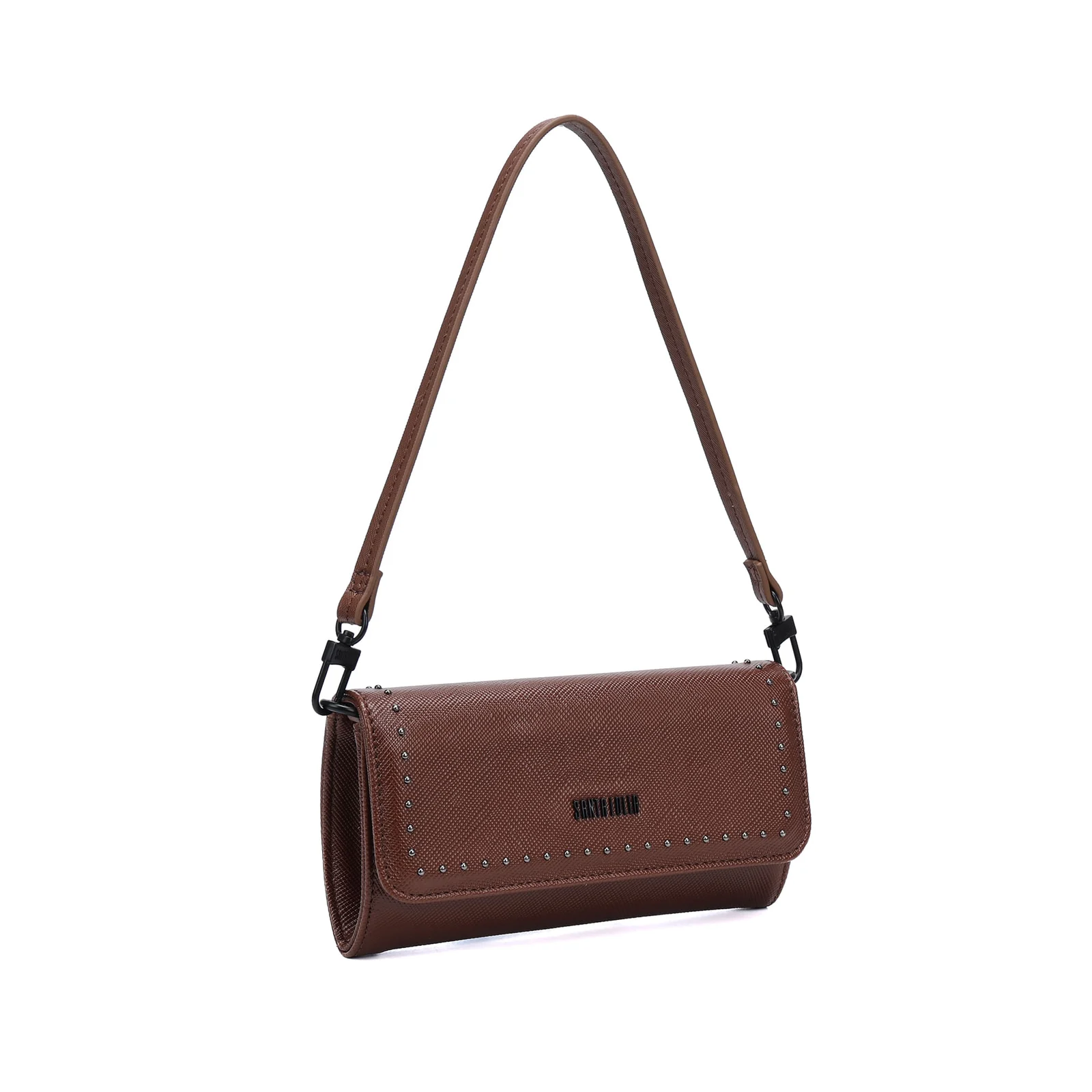Bolsa Carteira Pequena Risco Marrom Alça De Ombro - vista 2 de 4
