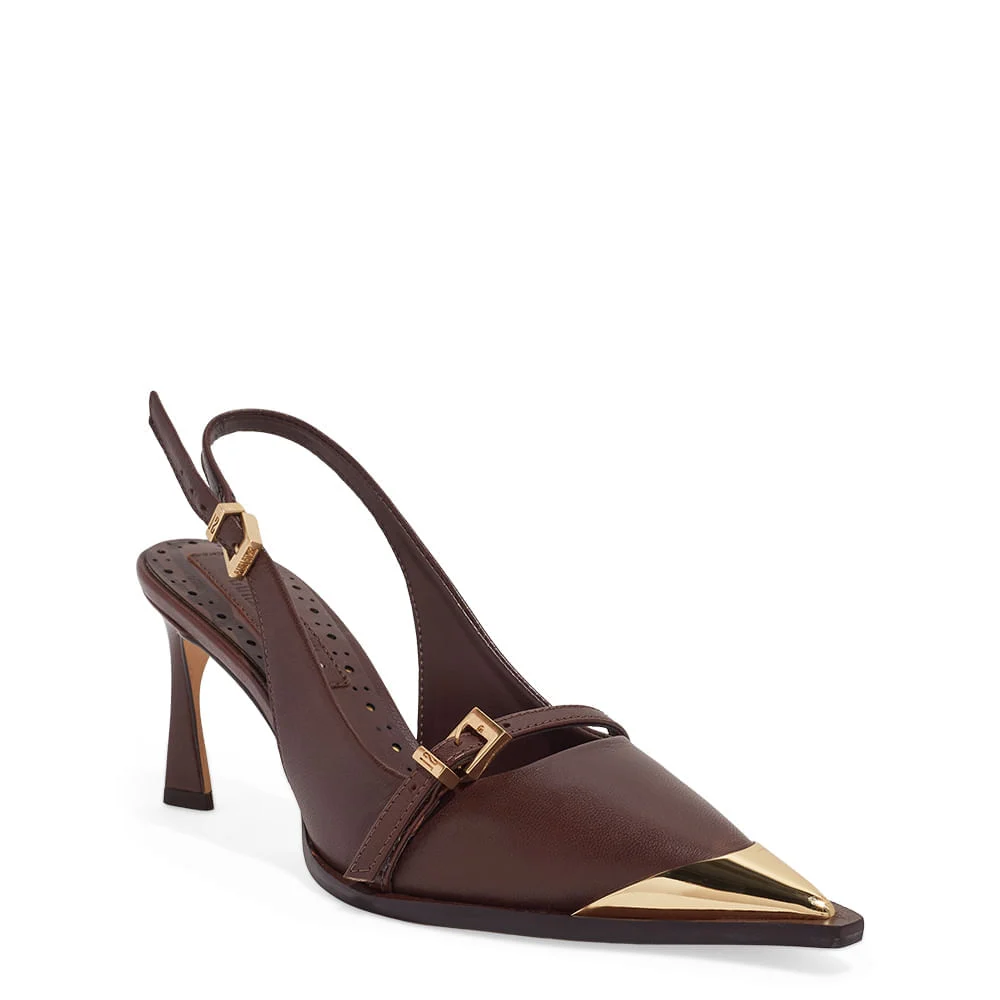 Scarpin Slingback Couro Pelica Soft Marrom Dark - vista 4 de 7