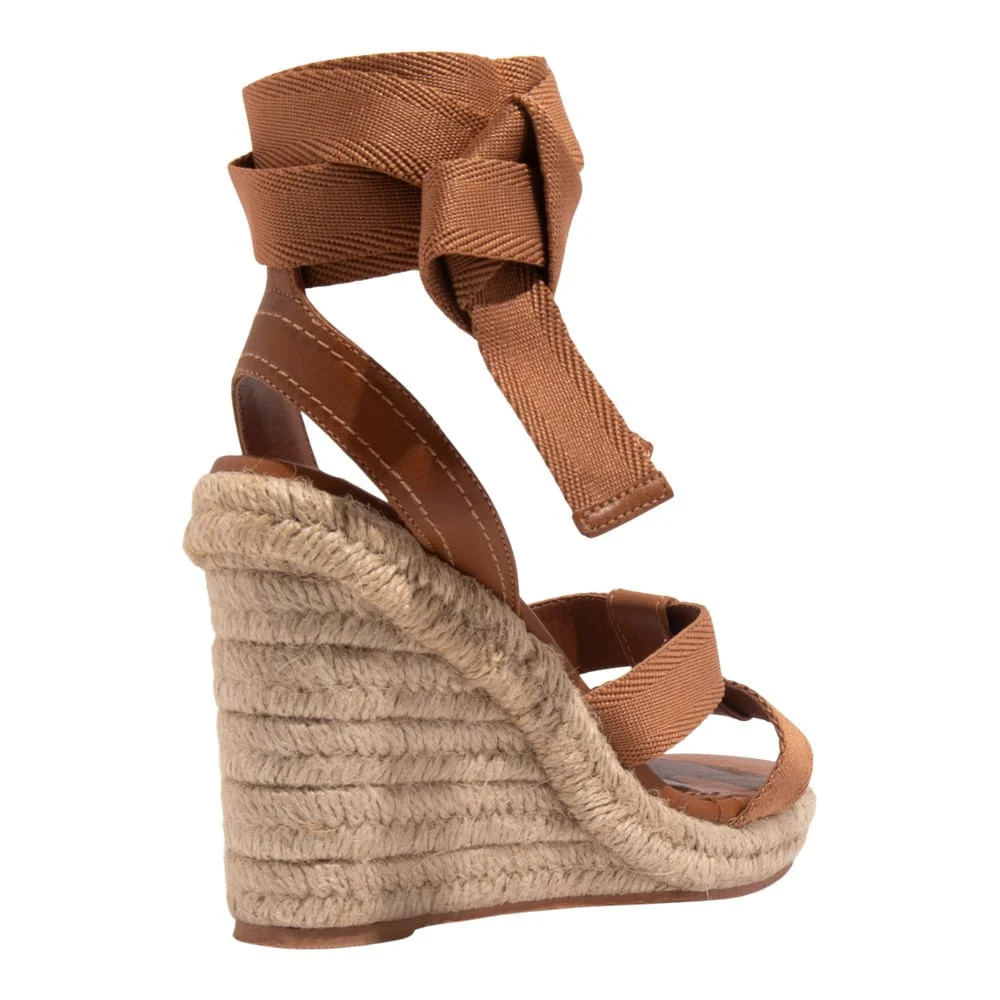 Sandália Espadrille Amarração Couro Confort Marrom Safari - vista 3 de 3