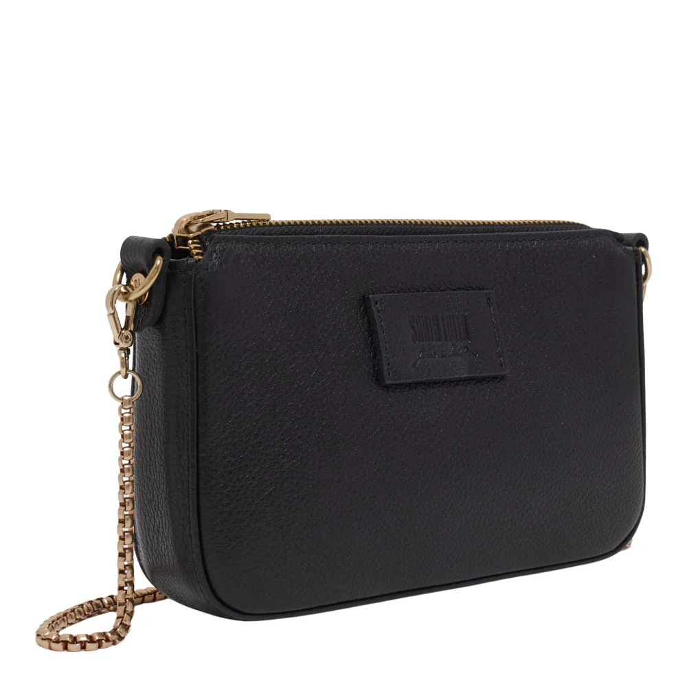 Bolsa Pequena Couro Floater Preta Alça Transversal Corrente - vista 2 de 3