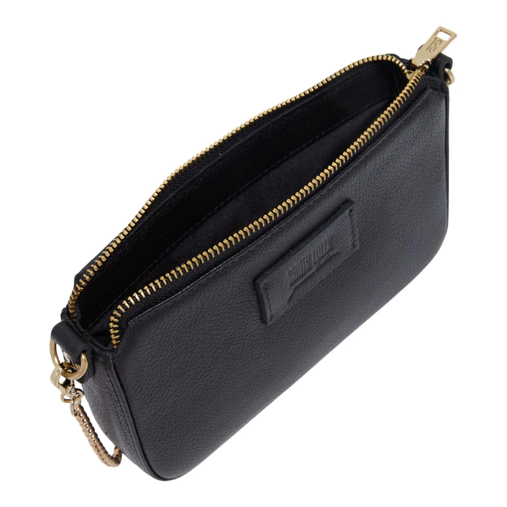 Bolsa Pequena Couro Floater Preta Alça Transversal Corrente - vista 3 de 3