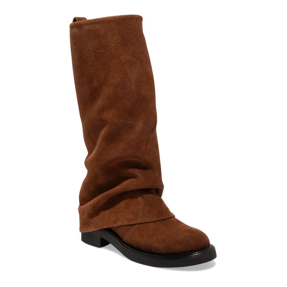 Bota Capa Couro Camurça Cano Alto Marrom Safari - vista 2 de 4