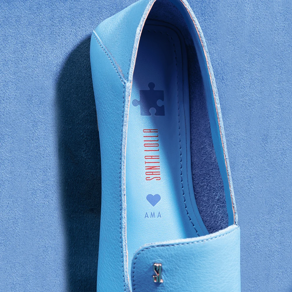 Mocassim Couro Floater Azul Bico Quadrado Ama - vista 2 de 7
