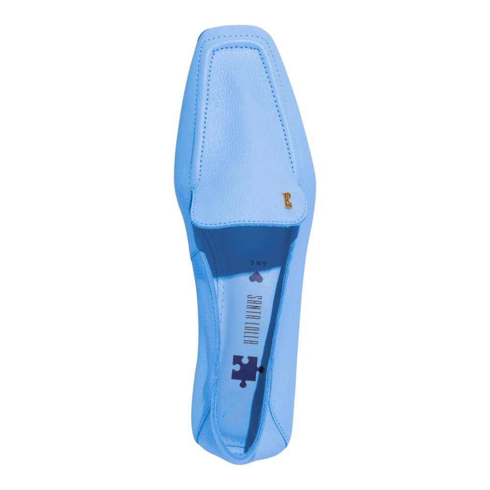 Mocassim Couro Floater Azul Bico Quadrado Ama - vista 6 de 7