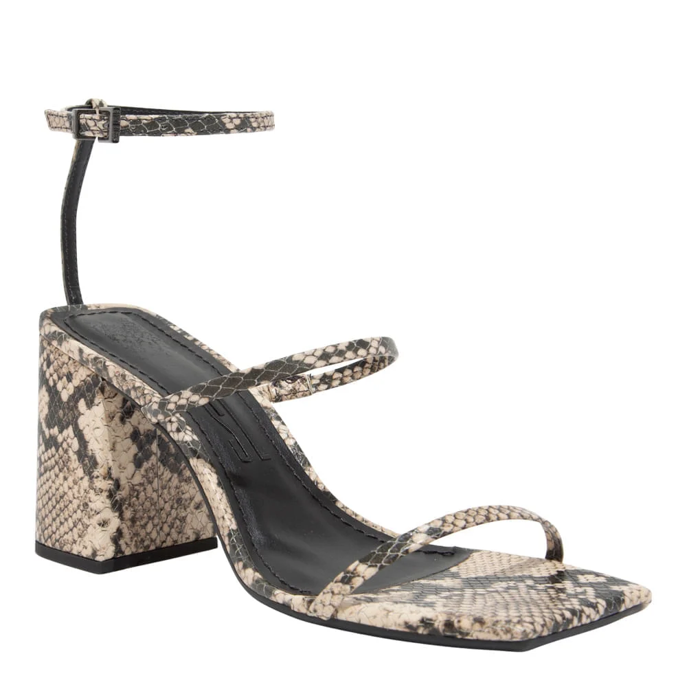 Sandália Lolla Couro Estampa Animal Print Cobra Salto Alto Bloco - vista 3 de 4