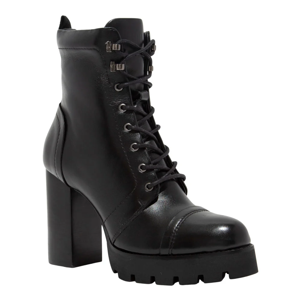 Bota Coturno Preto Couro Confort Salto Alto Grosso - vista 2 de 3