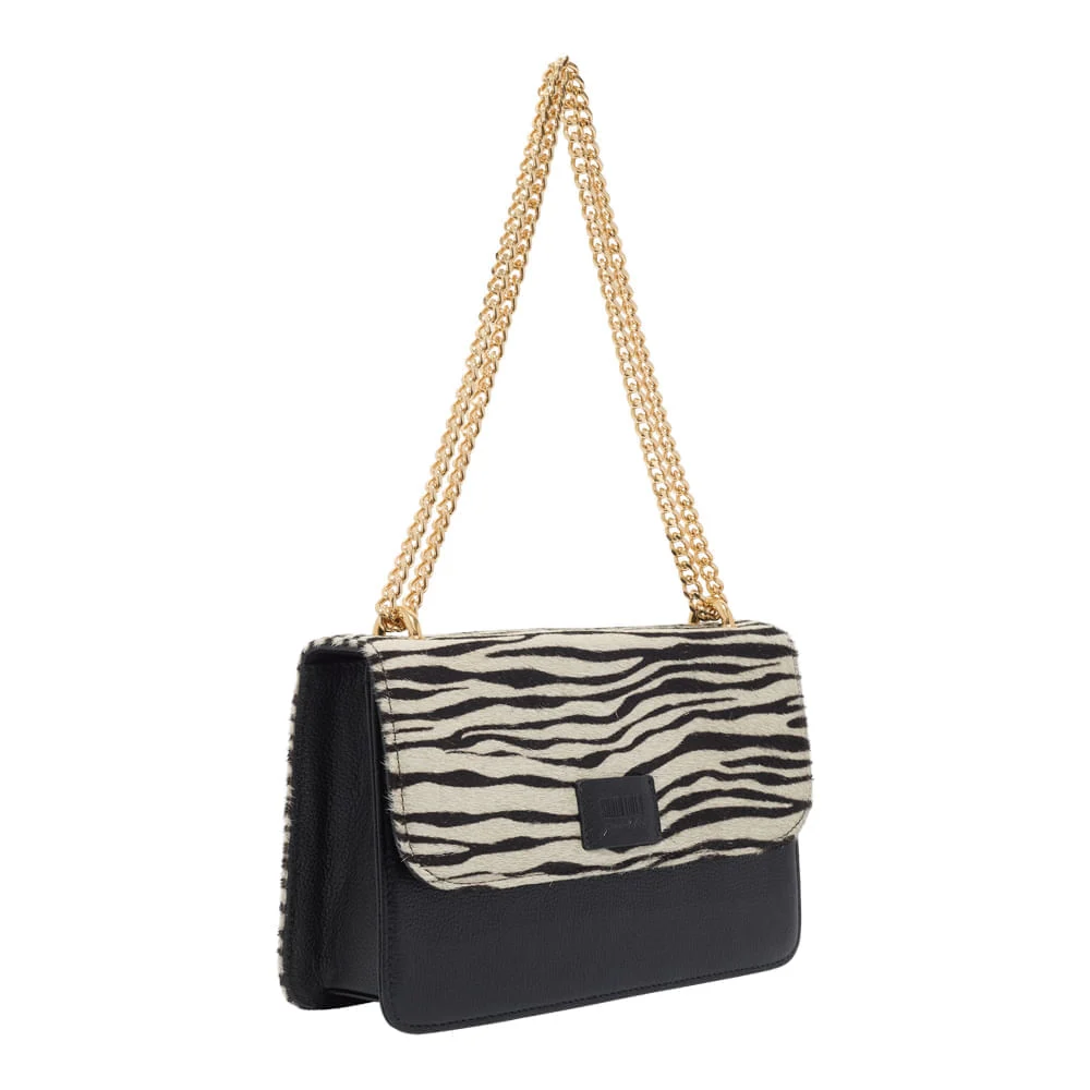 Bolsa Pequena Couro Estampa Animal Print Zebra Alça de Ombro Corrente - vista 4 de 5