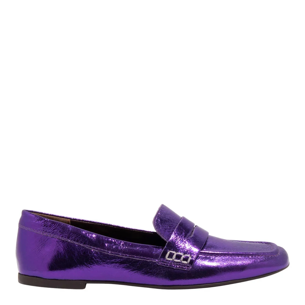 Mocassim Couro Metalizado Balla Roxo Bico Quadrado - vista 1 de 5