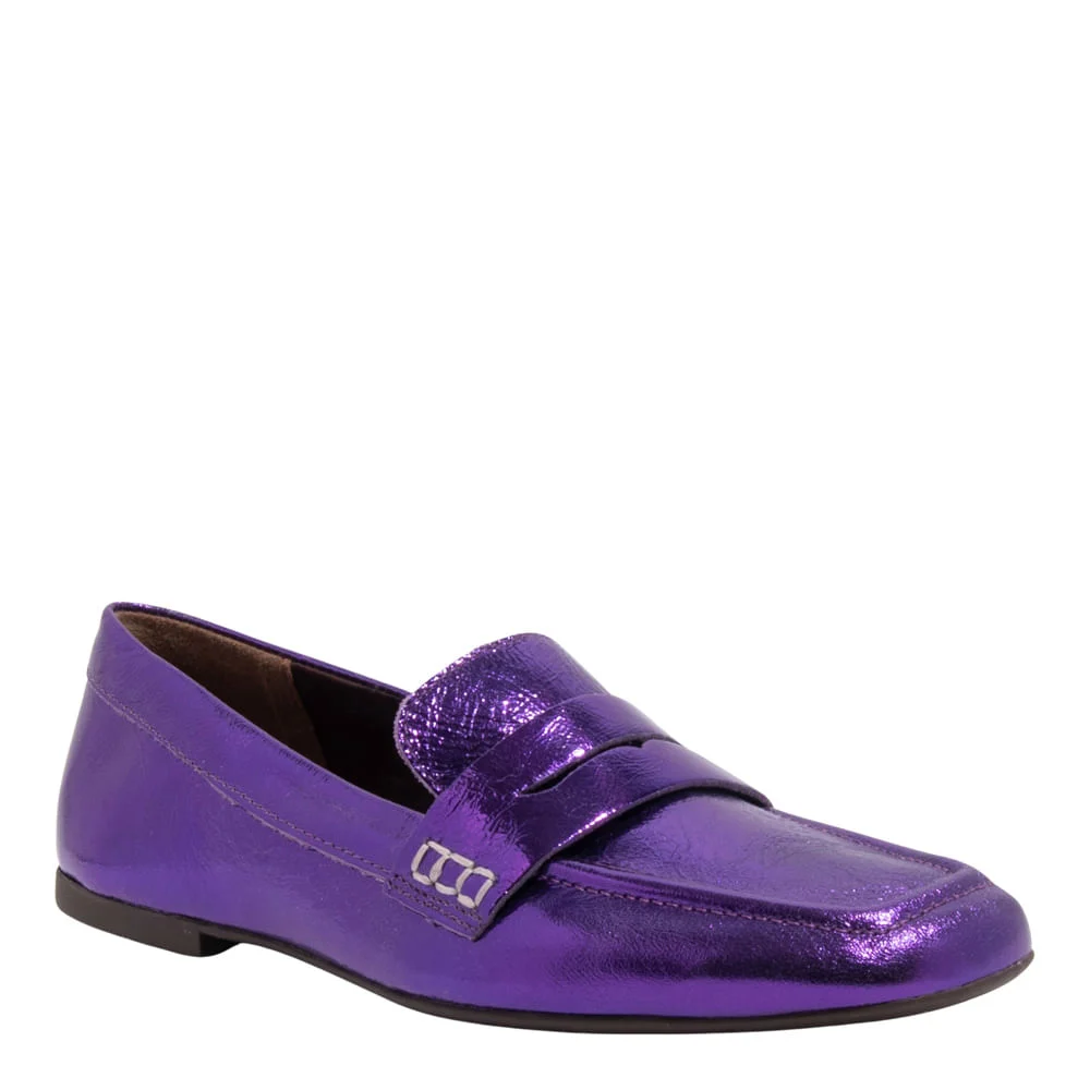 Mocassim Couro Metalizado Balla Roxo Bico Quadrado - vista 2 de 5