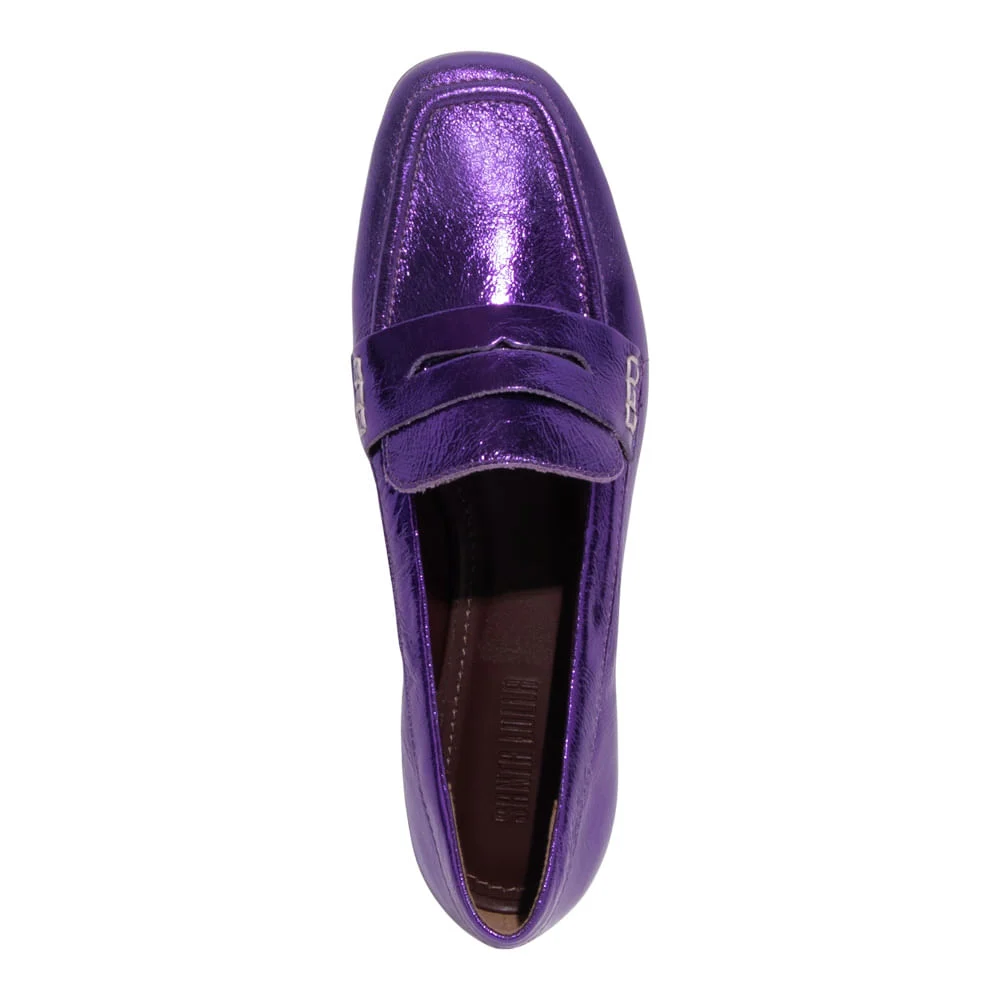 Mocassim Couro Metalizado Balla Roxo Bico Quadrado - vista 4 de 5