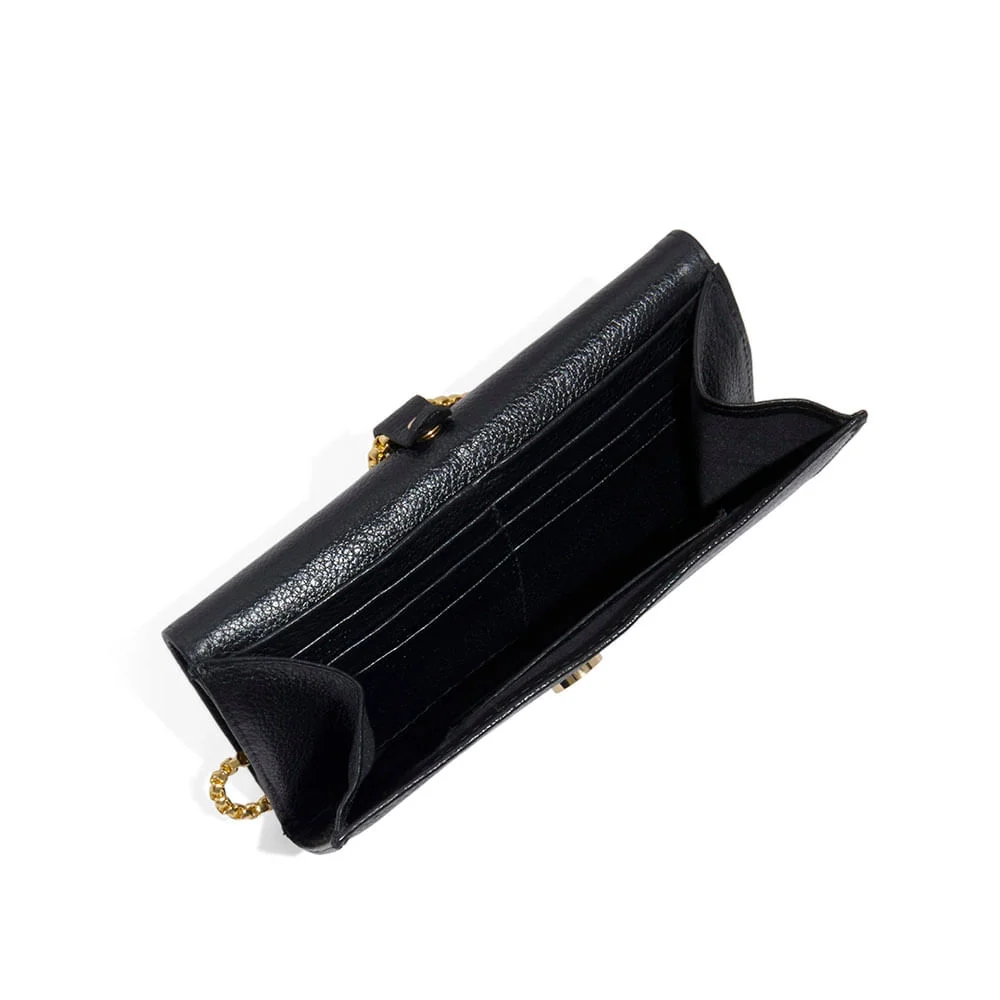 Bolsa Carteira Pequena Couro Floater Preta Alça de Ombro Corrente - vista 3 de 3