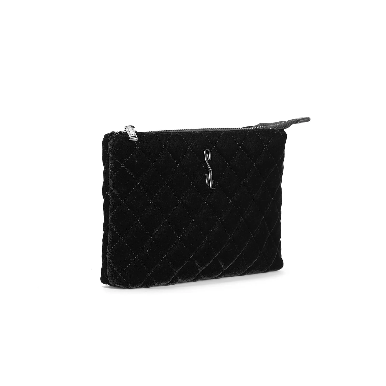 Bolsa Pequena Veludo Preto Alça Transversal - vista 2 de 3