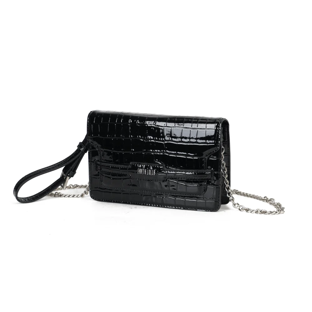 Bolsa Pequena Material Croco Preta Alça Transversal - vista 2 de 5