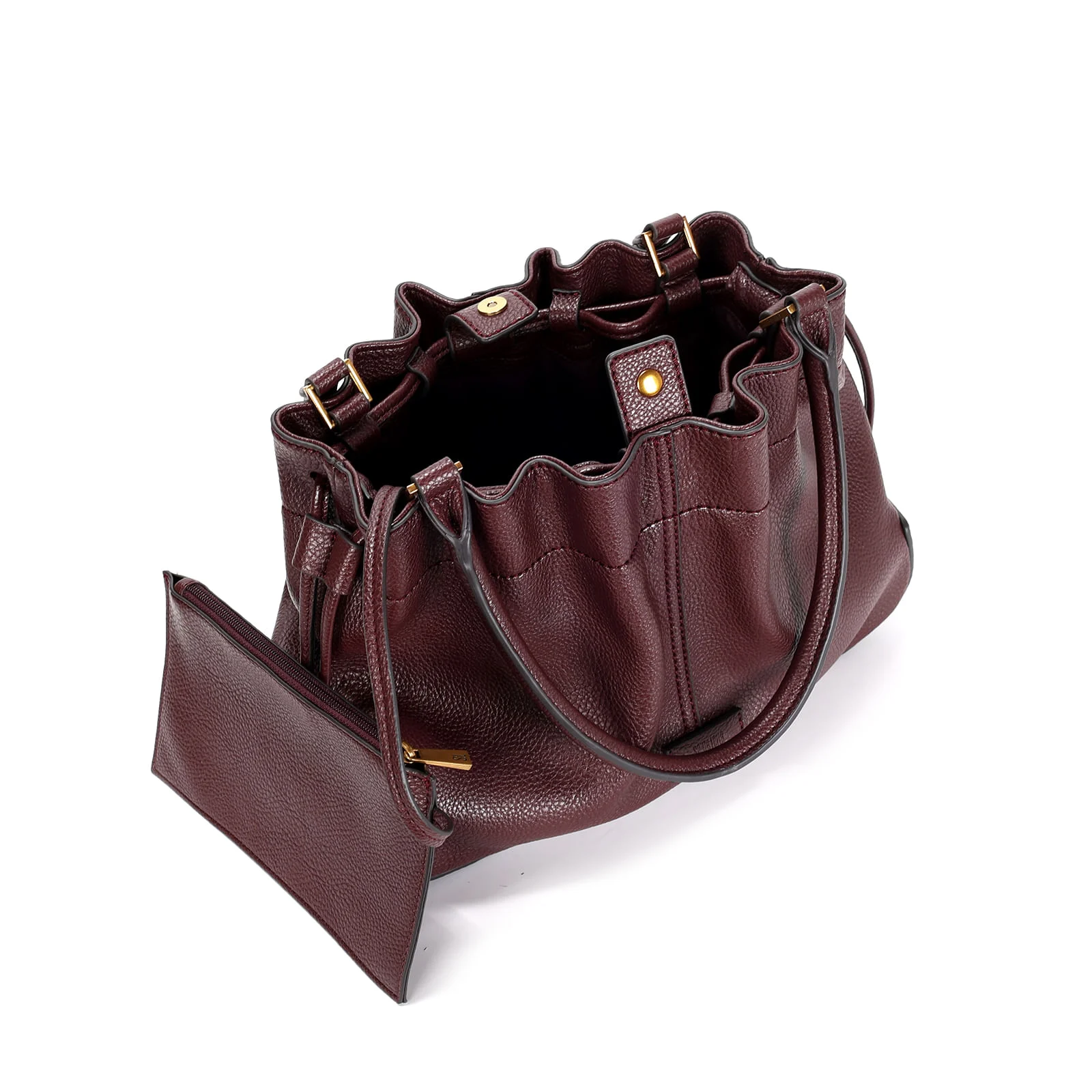 Bolsa Bucket E Clutch Floater Vermelho Bordô Pespontos Alça De Ombro - vista 3 de 3