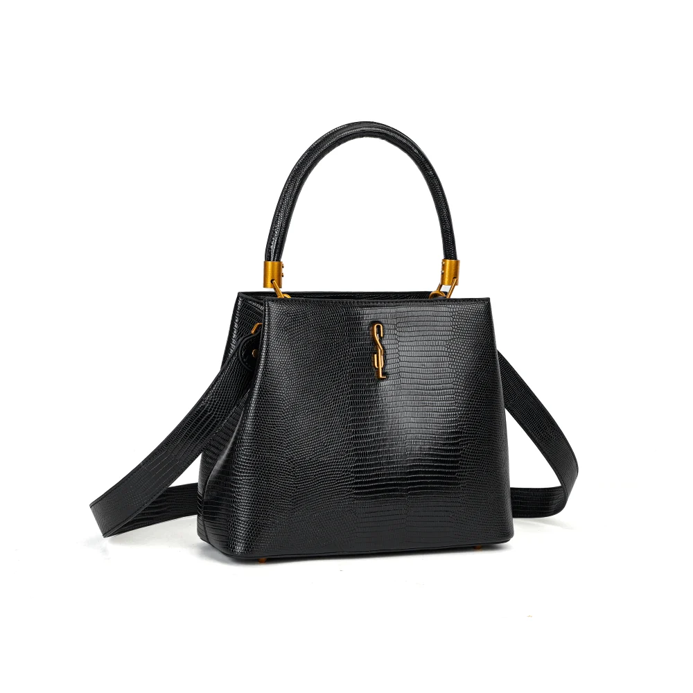 Bolsa Tote Lizard Preta Duas Alças - vista 2 de 7