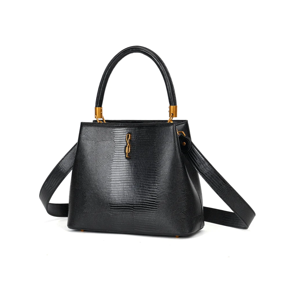 Bolsa Tote Lizard Preta Duas Alças - vista 3 de 7