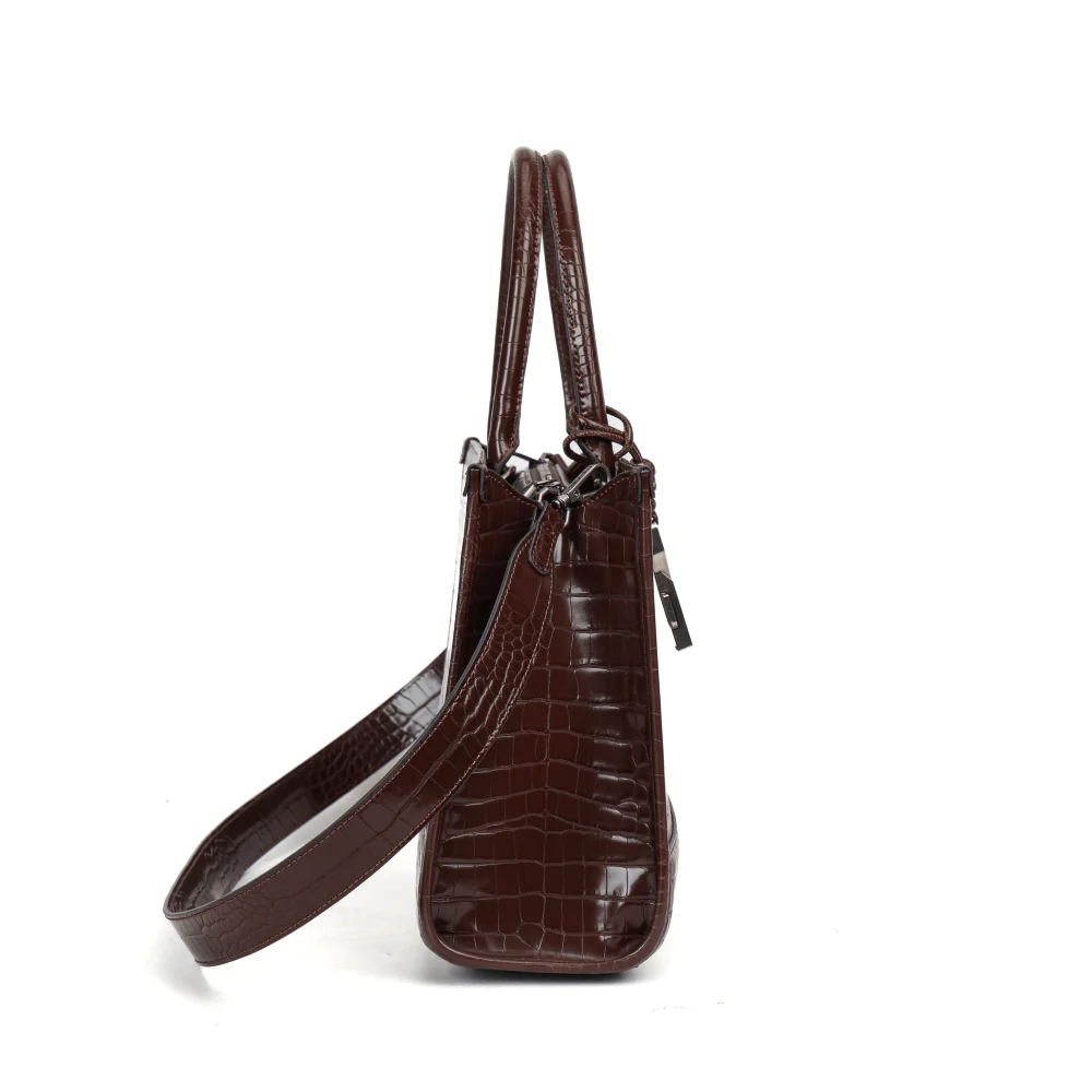 Bolsa Tote Croco Marrom Dark Cocoa Duas Alças - vista 4 de 7