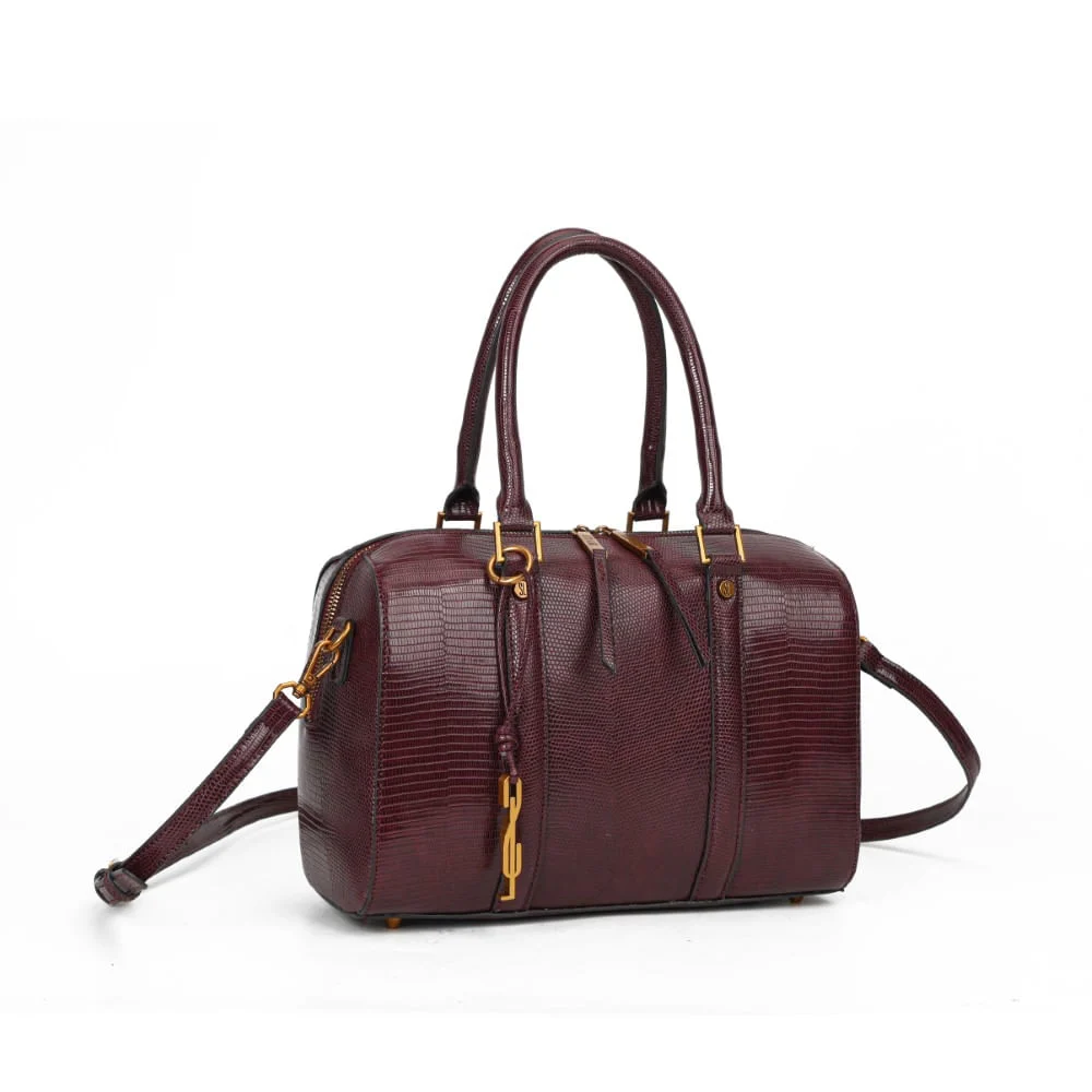 Bolsa Bau Lizard Vermelho Merlot Alça Transversal - vista 2 de 4