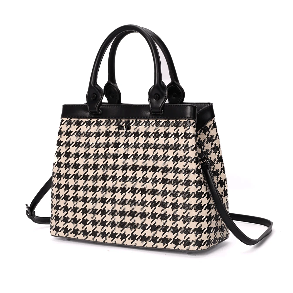 Bolsa Tote Tramado Preto E Branco Duas Alças - vista 2 de 5