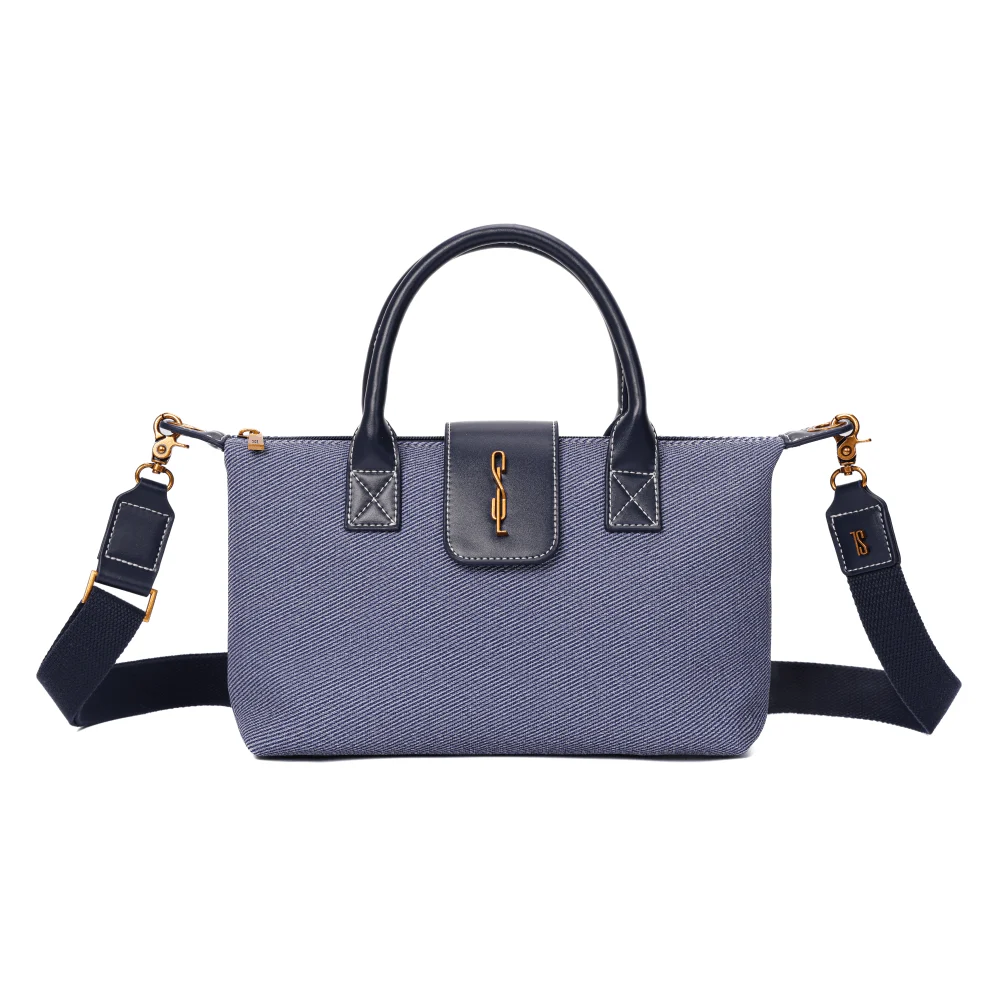 Bolsa Shopper Pequena Canvas Azul Alça Transversal Removível - vista 1 de 7