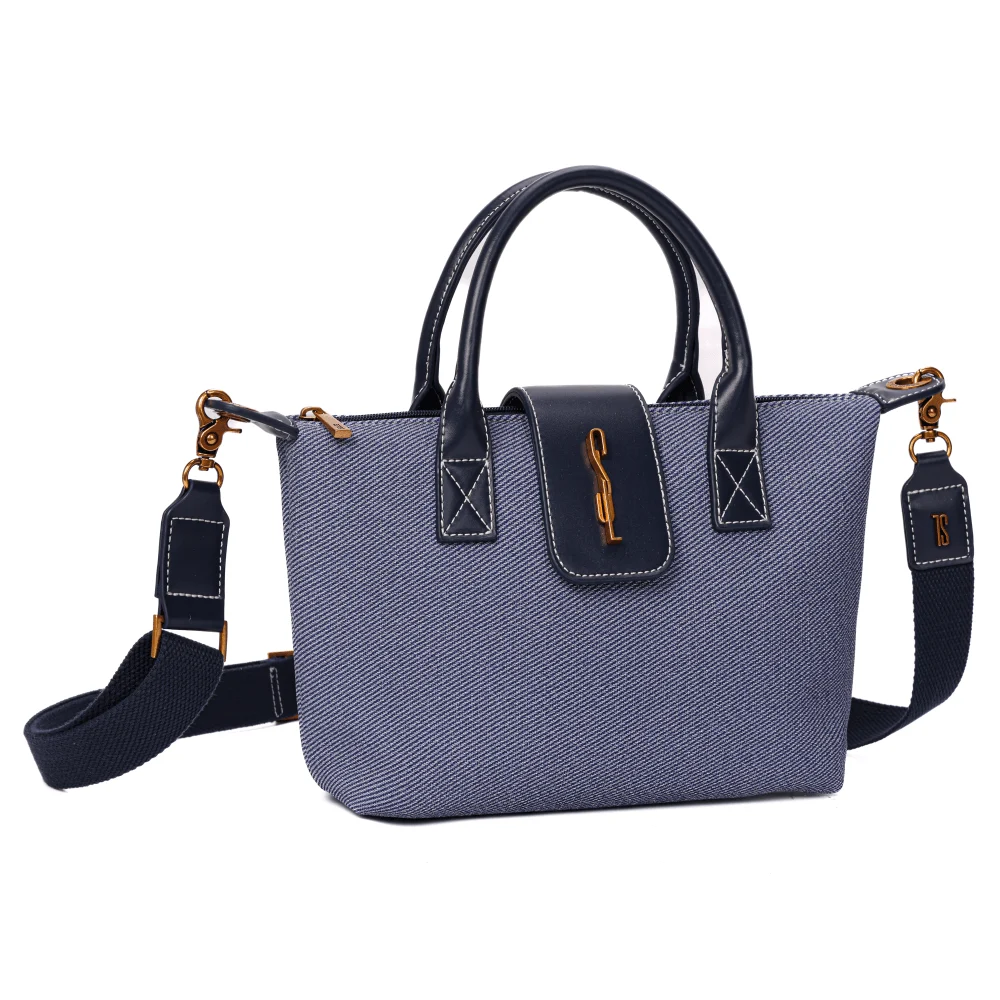 Bolsa Shopper Pequena Canvas Azul Alça Transversal Removível - vista 2 de 7