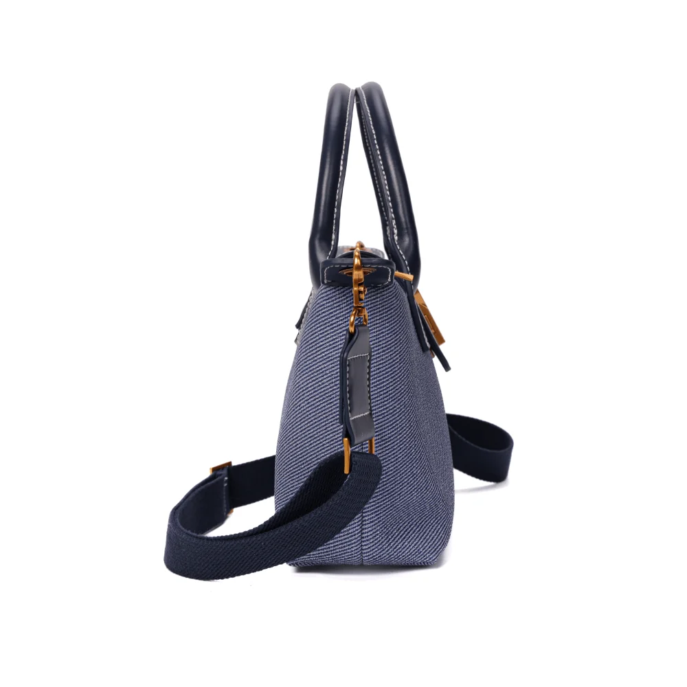 Bolsa Shopper Pequena Canvas Azul Alça Transversal Removível - vista 4 de 7