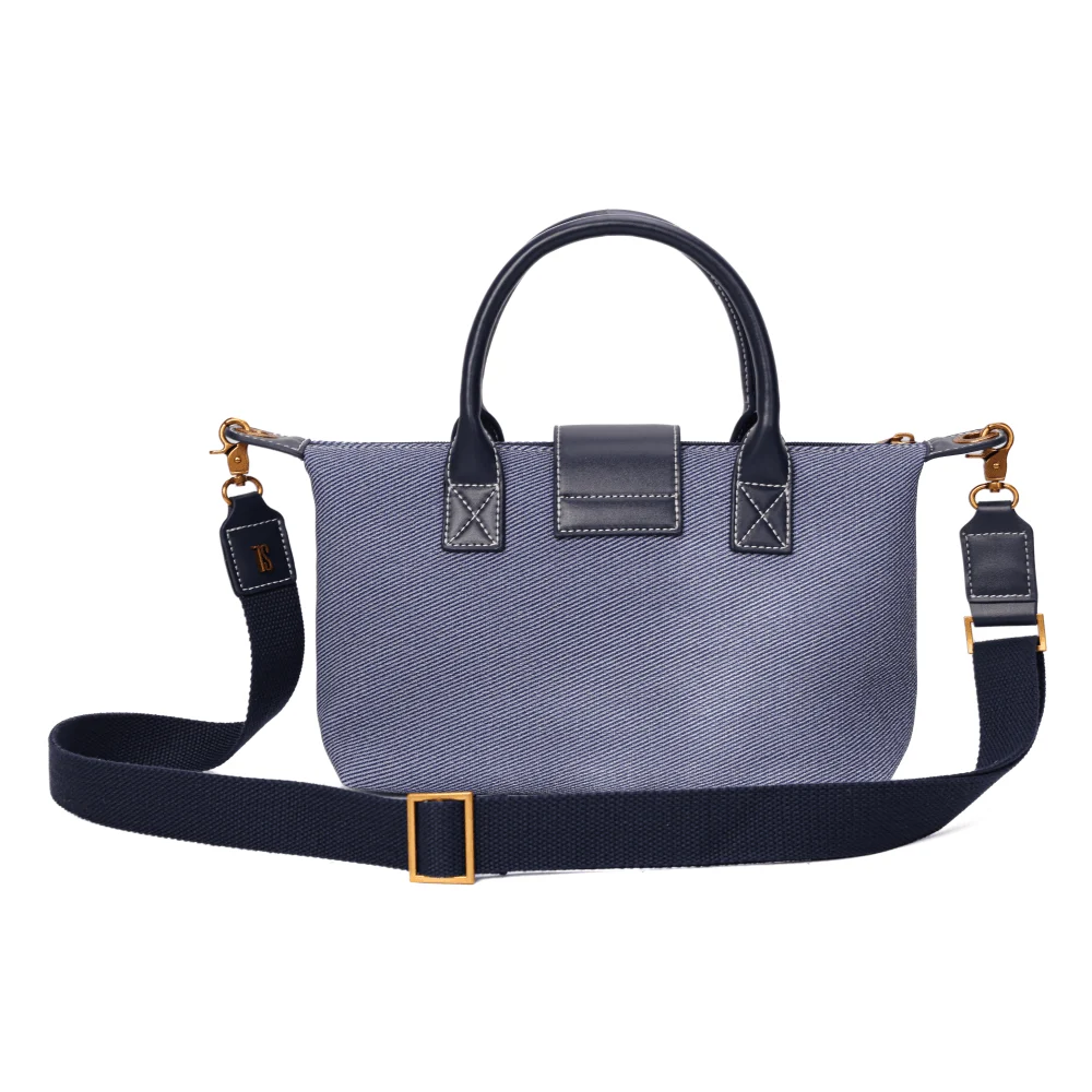 Bolsa Shopper Pequena Canvas Azul Alça Transversal Removível - vista 5 de 7